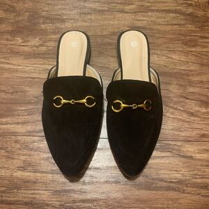 Elegant Black Mules with Gold Accent